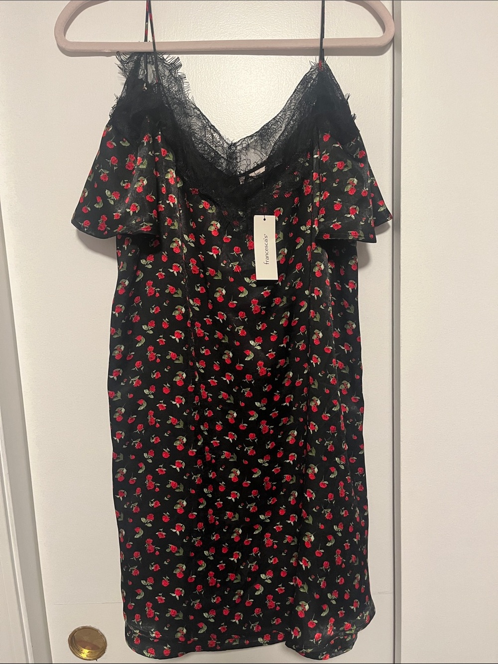 Francesca’s Miami Black and Red Rose Floral Cold Shoulder Dress - NWT